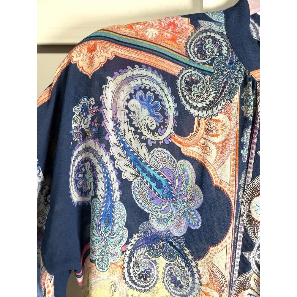 Johnny Was Boho Paisley Silk Blend Oversized Button Down Top Women's Size XXS - Picture 7 of 12